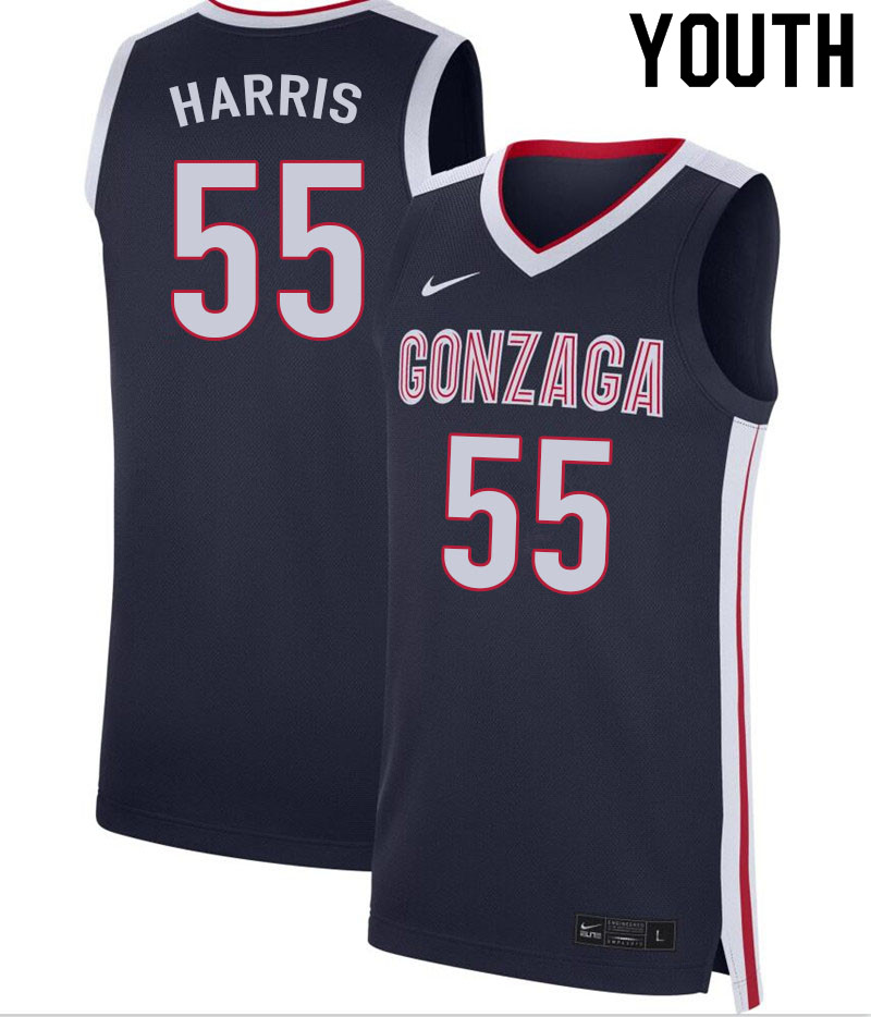 Youth #55 Dominick Harris Gonzaga Bulldogs College Basketball Jerseys Sale-Navy - Click Image to Close